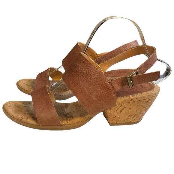 Kork Ease Sandals Minihan Tan Pebble Leather Womens Size 8M Cork Wedge Comfy - Picture 5 of 14